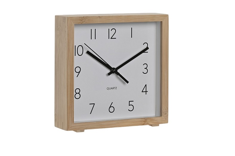 RELOJ DESPERTADOR BAMBU 16X4,6X16 NATURAL BLANCO